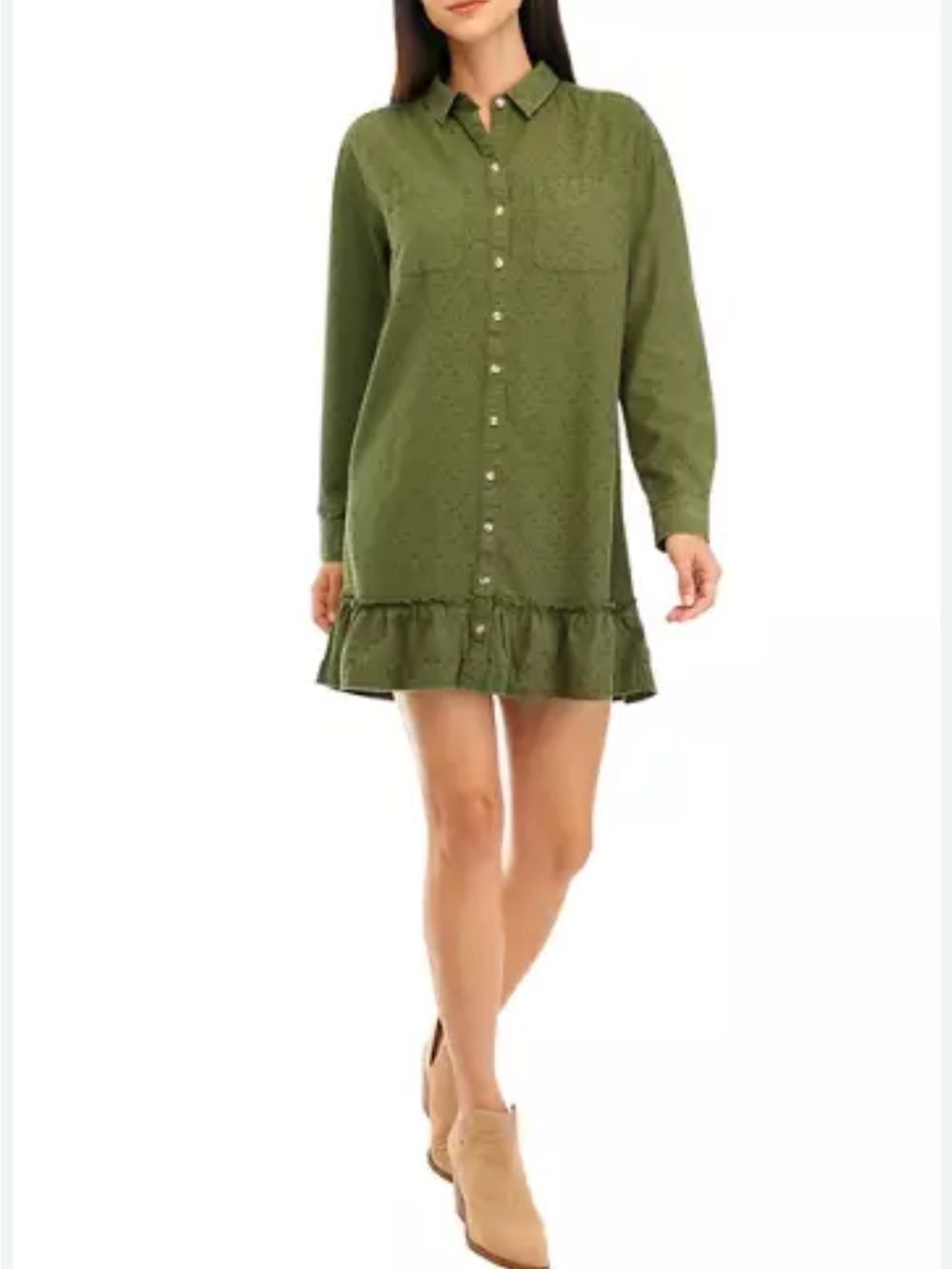 Wonderly Olive Green Textured Button-Front Tunic Dress Size XL